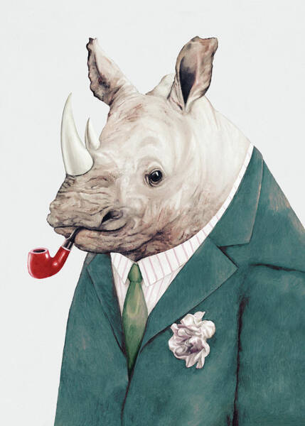 Rhino in a Suit with Pipe Wall Art