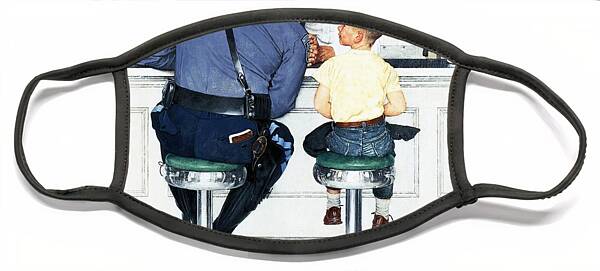 Policeman and Young Boy at Diner Face Mask