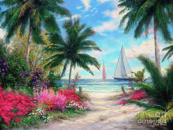 Tropical Beach with Sailing Boats Wall Art