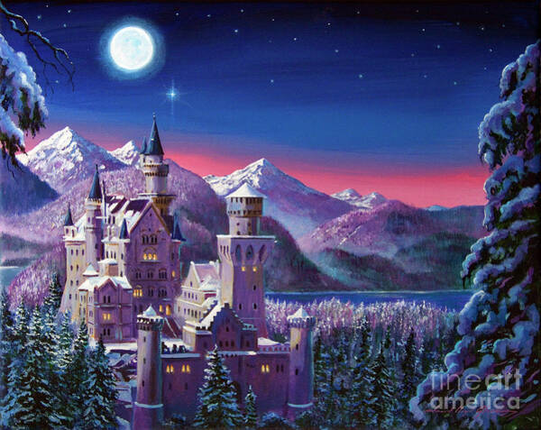 Enchanted Winter Castle Under Moonlight Wall Art