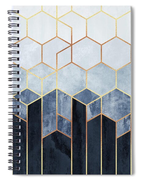 Hexagonal Geometric Blue and Gold Design Spiral Notebook