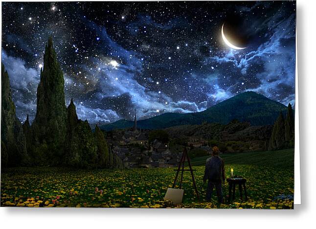Starry Night Sky Over Artist Greeting Card