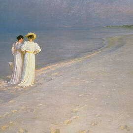 Summer Evening on the Skagen Southern Beach with Anna Ancher and Marie Kroyer by Peder Severin Kroyer