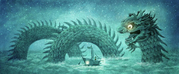 The Dumpling Dragon in Moonlit Sea Wall Art