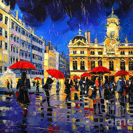 THE RED UMBRELLAS OF LYON by Mona Edulesco