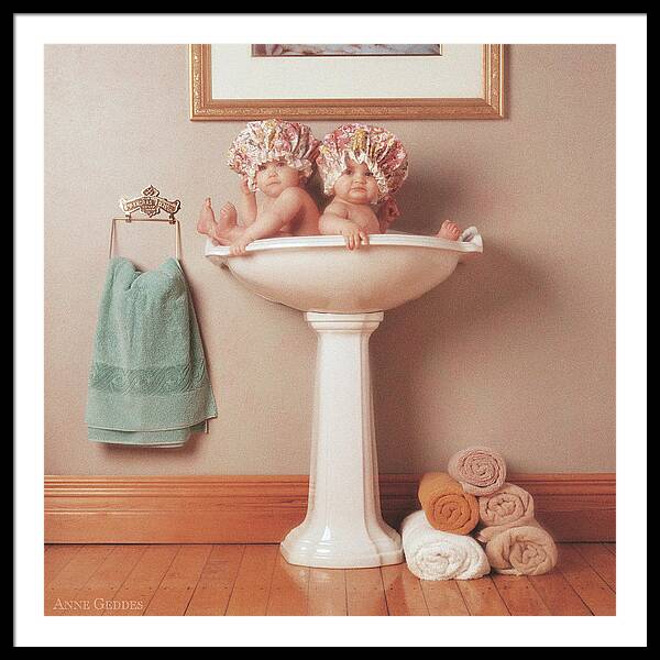 Twins in a Bathroom Basin Framed Print
