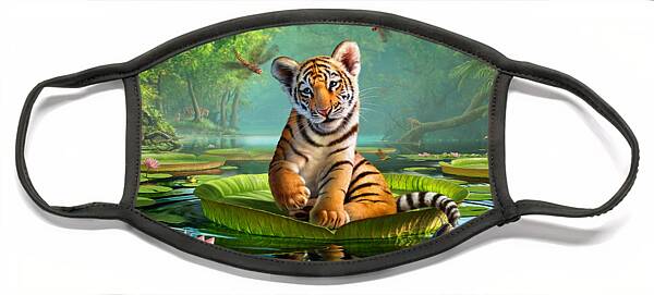 Tiger Cub on Lily Pad Face Mask