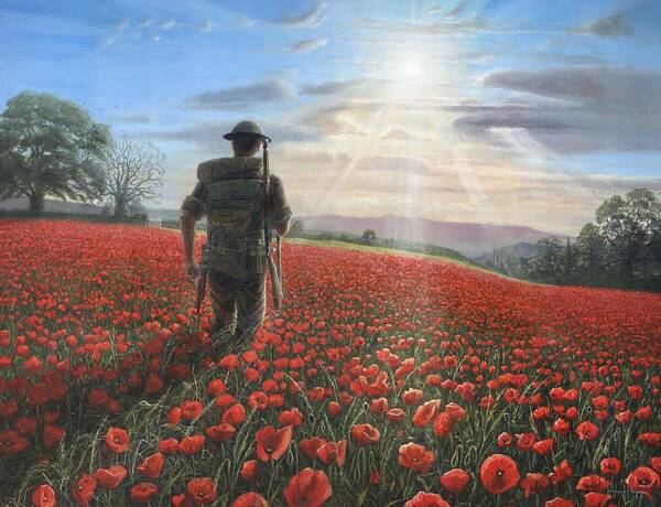 Soldier in Poppy Field Wall Art