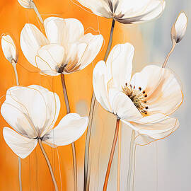 White and Cream Flowers against Burnt Orange by Lourry Legarde