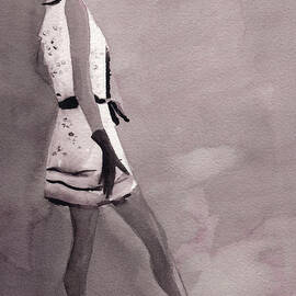 Woman in a Black and White Mini Dress Fashion Illustration Art Print by Beverly Brown