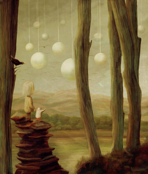 Mystical Forest Scene with Spheres Wall Art