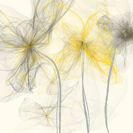 Yellow And Gray Flowers Impressionist by Lourry Legarde