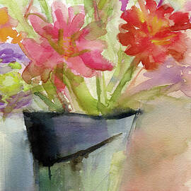 Zinnias in a Vase Watercolor Paintings of Flowers by Beverly Brown