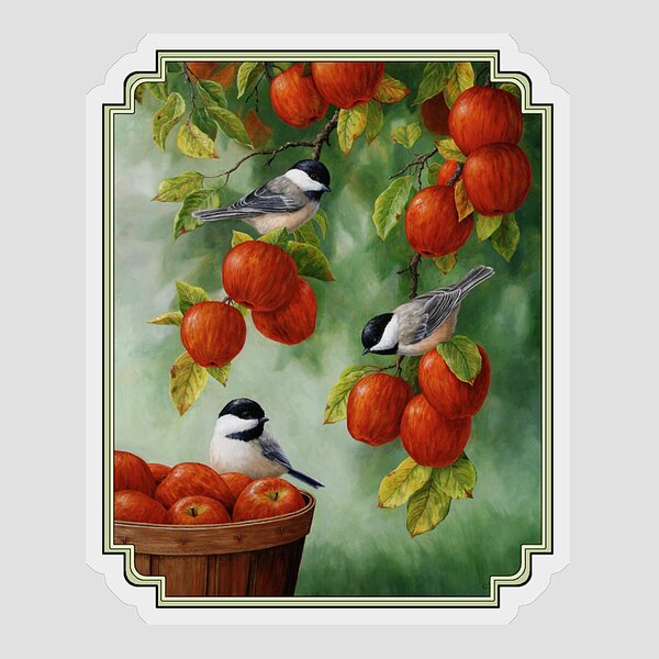 Chickadees and Apples in Autumn Sticker